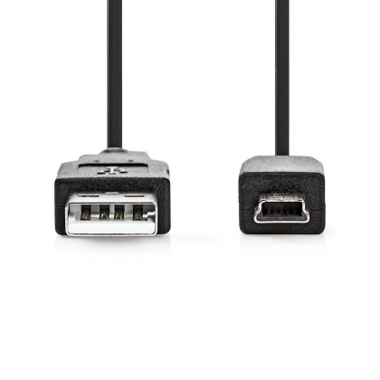 USB-Kabel | USB 2.0 | USB-A Male | USB Mini-B 5-Pins Male | 480 Mbps | Vernikkeld | 1.00 m | Rond | PVC | Zwart | Doos