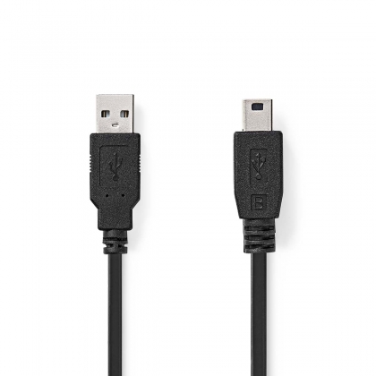 USB-Kabel | USB 2.0 | USB-A Male | USB Mini-B 5-Pins Male | 480 Mbps | Vernikkeld | 1.00 m | Rond | PVC | Zwart | Doos