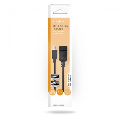 USB-Adapter | USB 2.0 | Mini 5-Pin Male | USB-A Female | 480 Mbps | OTG | 0.20 m | Rond | Vernikkeld | Zwart | Doos