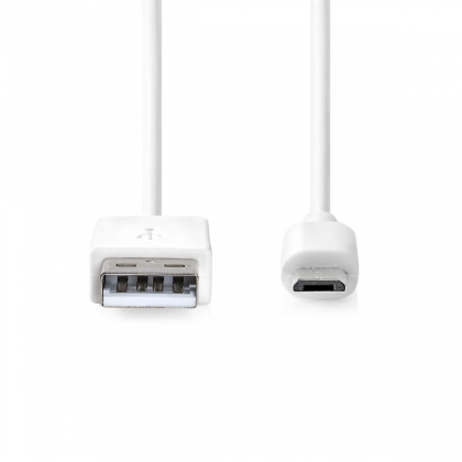 USB-Kabel | USB 2.0 | USB-A Male | USB Micro-B Male | 480 Mbps | Vernikkeld | 1.00 m | Rond | PVC | Wit | Doos