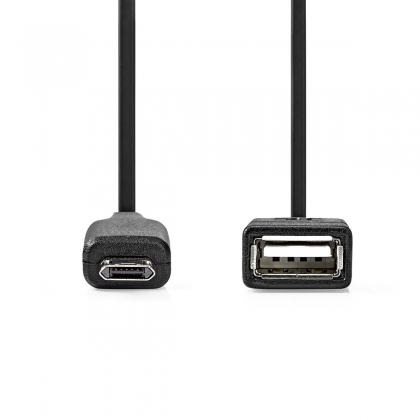 USB Micro-B Adapter | USB 2.0 | USB Micro-B Male | USB-A Female | 480 Mbps | 0.20 m | Rond | Vernikkeld | PVC | Zwart | Doos