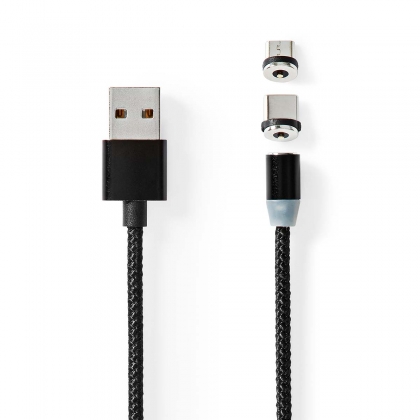 USB-Kabel | USB 2.0 | USB-A Male | USB Micro-B Male / USB-C™ Male | 10 W | No Data Transfer | Vernikkeld | 2.00 m | Rond | Nylon | Zwart | Doos