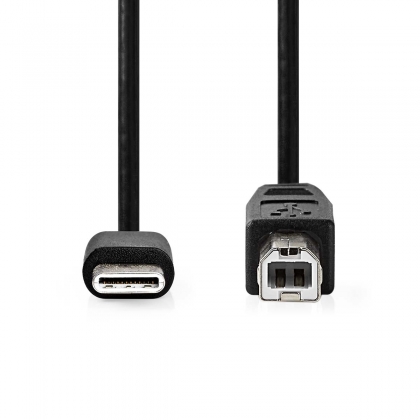 USB-Kabel | USB 2.0 | USB-C™ Male | USB-B Male | 480 Mbps | Vernikkeld | 2.00 m | Rond | PVC | Zwart | Doos