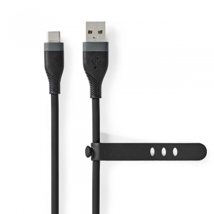 USB-Kabel | USB 2.0 | USB-A Male | USB-C™ Male | 15 W | 480 Mbps | Vernikkeld | 1.50 m | Rond | Silicone | Zwart | Doos