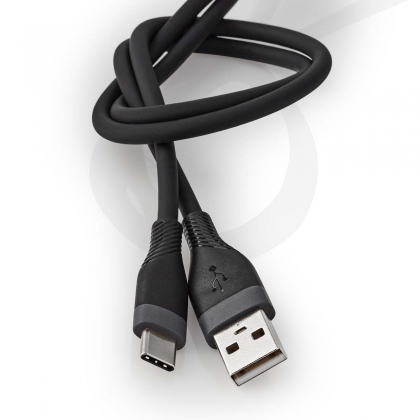 USB-Kabel | USB 2.0 | USB-A Male | USB-C™ Male | 15 W | 480 Mbps | Vernikkeld | 1.50 m | Rond | Silicone | Zwart | Doos