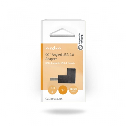 USB-A Adapter | USB 2.0 | USB-A Male | USB-A Female | 480 Mbps | Rond | Vernikkeld | PVC | Zwart | Doos