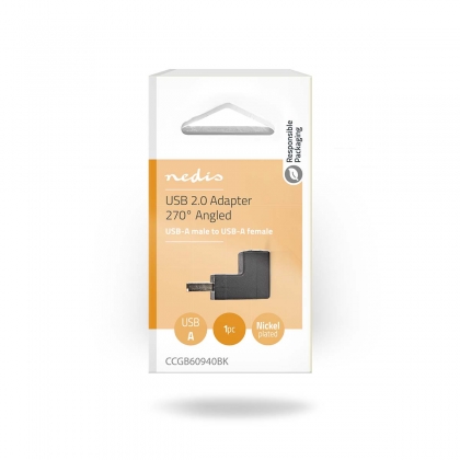 USB-A Adapter | USB 2.0 | USB-A Male | USB-A Female | 480 Mbps | Rond | Vernikkeld | PVC | Zwart | Doos