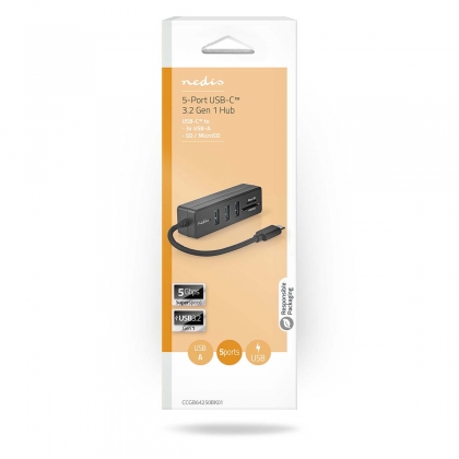 USB-Hub | 1x USB-C™ | 3x USB A Female | 5-Poorts poort(en) | USB 3.2 Gen 1 | USB Gevoed | 5 Gbps | SD & MicroSD