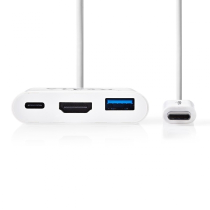 USB Multi-Port Adapter | USB 3.2 Gen 1 | USB-C™ Male | HDMI™ Output / USB-A Female / USB-C™ Female | 5 Gbps | 0.20 m | Rond | Vernikkeld | PVC | Wit | Doos