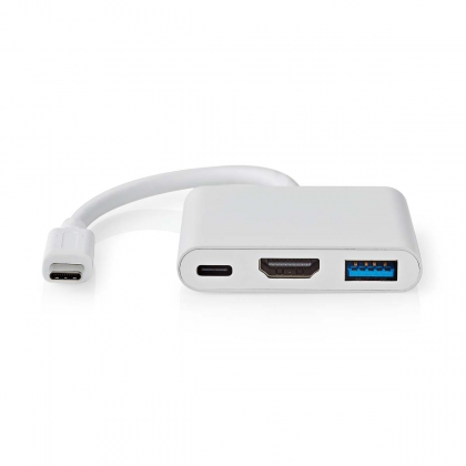 USB Multi-Port Adapter | USB 3.2 Gen 1 | USB-C™ Male | HDMI™ Output / USB-A Female / USB-C™ Female | 5 Gbps | 0.10 m | Rond | Vernikkeld | PVC | Wit | Doos