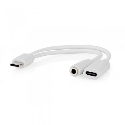 USB-C™ Adapter | USB 2.0 | USB-C™ Male | USB-C™ Female / 3,5 mm Female | 0.10 m | Rond | Vernikkeld | PVC | Wit | Doos