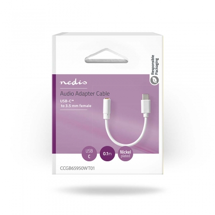 USB-C™ Adapter | USB 2.0 | USB-C™ Male | 3,5 mm Female | 0.10 m | Rond | Vernikkeld | PVC | Wit | Doos