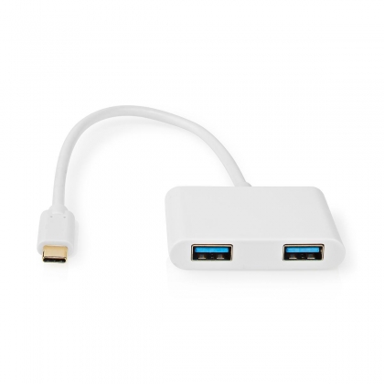 USB Multi-Port Adapter | USB 3.2 Gen 1 | USB-C™ Male | 2x USB-A | 1000 Mbps | 0.20 m | Rond | Vernikkeld | PVC | Wit | Blister