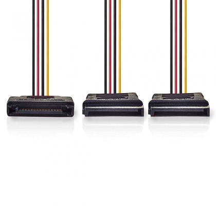 Interne Voedingskabel | SATA 15-Pins Male | 2x SATA 15-Pins Female | Verguld | 0.15 m | Rond | PVC | Multicolour | Doos