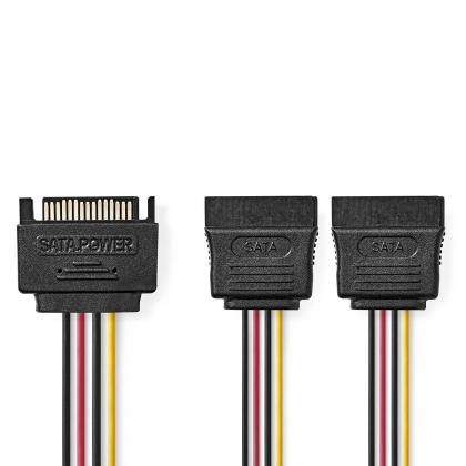 Interne Voedingskabel | SATA 15-Pins Male | 2x SATA 15-Pins Female | Verguld | 0.15 m | Rond | PVC | Multicolour | Doos