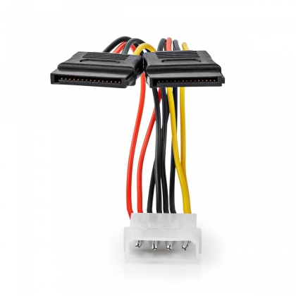 Interne Voedingskabel | Molex Male | 2x SATA 15-Pins Female | Verguld | 0.15 m | Rond | PVC | Multicolour | Doos