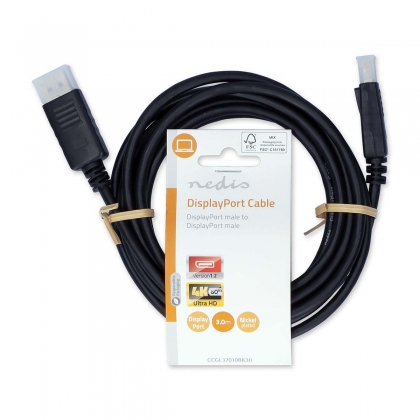 DisplayPort-Kabel | DisplayPort Male | DisplayPort Male | 4K@60Hz | Vernikkeld | 3.00 m | Rond | PVC | Zwart | Label