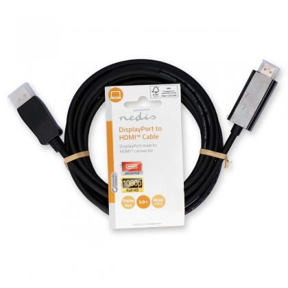 DisplayPort-Kabel | DisplayPort Male | HDMI™ Connector | 1080p | Vernikkeld | 3.00 m | Rond | PVC | Zwart | Label