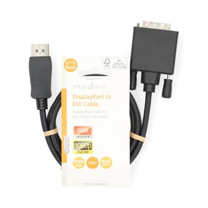 DisplayPort-Kabel | DisplayPort Male | DVI-D 24+1-Pins Male | 1080p | Vernikkeld | 1.00 m | Rond | PVC | Zwart | Label