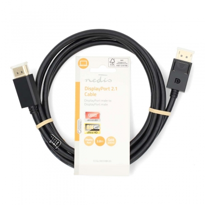 DisplayPort-Kabel | DisplayPort Male | DisplayPort Male | 8K@60Hz | Verguld | 2.00 m | Rond | PVC | Zwart | Label