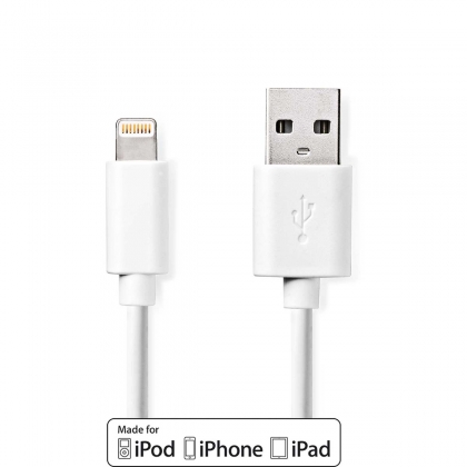 Lightning Kabel | USB 2.0 | Apple Lightning 8-Pins | USB-A Male | 480 Mbps | Vernikkeld | 1.00 m | Rond | PVC | Wit | Label