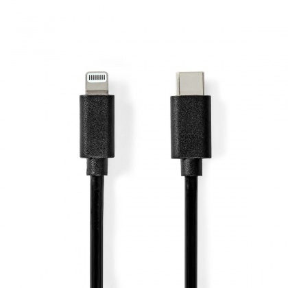 Lightning Kabel | USB 2.0 | Apple Lightning 8-Pins | USB-C™ Male | 480 Mbps | Vernikkeld | 1.00 m | Rond | PVC | Zwart | Label