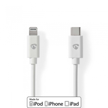 Lightning Kabel | USB 2.0 | Apple Lightning 8-Pins | USB-C™ Male | 480 Mbps | Vernikkeld | 1.00 m | Rond | PVC | Wit | Label