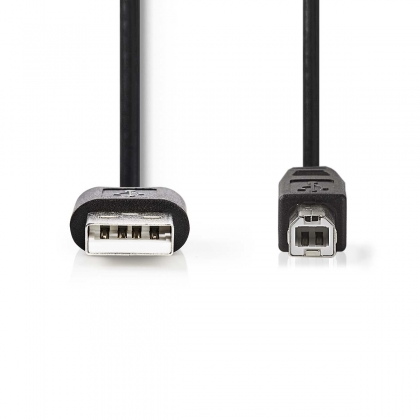 USB-Kabel | USB 2.0 | USB-A Male | USB-B Male | 480 Mbps | Vernikkeld | 2.00 m | Rond | PVC | Zwart | Label