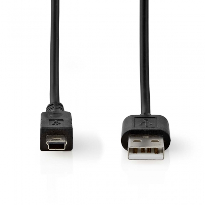 USB-Kabel | USB 2.0 | USB-A Male | Mini 5-Pin Male | 480 Mbps | Vernikkeld | 2.00 m | Rond | PVC | Zwart | Label