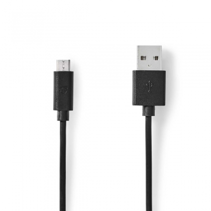 USB-Kabel | USB 2.0 | USB-A Male | USB Micro-B Male | 9 W | 480 Mbps | Vernikkeld | 5.00 m | Rond | PVC | Zwart | Label