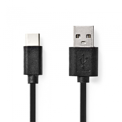 USB-Kabel | USB 2.0 | USB-A Male | USB-C™ Male | 15 W | 480 Mbps | Vernikkeld | 1.00 m | Rond | PVC | Zwart | Label