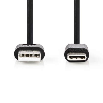 USB-Kabel | USB 2.0 | USB-A Male | USB-C™ Male | 5 W | 480 Mbps | Vernikkeld | 1.00 m | Rond | PVC | Zwart | Label