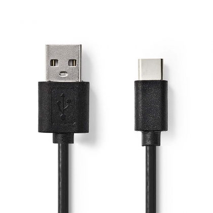 USB-Kabel | USB 2.0 | USB-A Male | USB-C™ Male | 5 W | 480 Mbps | Vernikkeld | 2.00 m | Rond | PVC | Zwart | Label