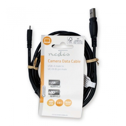 USB-Kabel | USB 2.0 | USB-A Male | US-E6 8-pins Male | 480 Mbps | Vernikkeld | 2.00 m | Rond | PVC | Zwart | Label