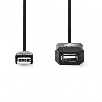 Actieve USB-Kabel | USB 2.0 | USB-A Male | USB-A Female | 480 Mbps | 5.00 m | Rond | Vernikkeld | PVC | Koper | Label