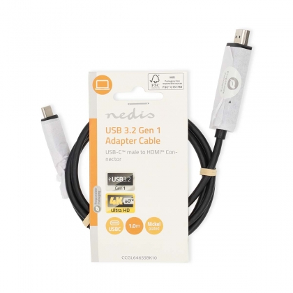 USB-C™ Adapter | USB 3.2 Gen 1 | USB-C™ Male | HDMI™ Connector | 4K@60Hz | 1.00 m | Rond | Vernikkeld | PVC | Zwart | Label