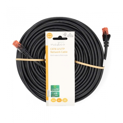 CAT6 Netwerkkabel | RJ45 Male | RJ45 Male | U/UTP | 30.0 m | Rond | PVC | Zwart | Label