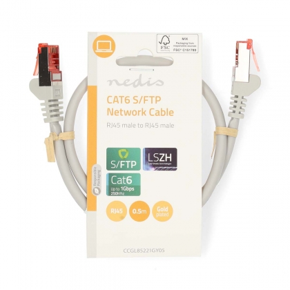 CAT6 Netwerkkabel | RJ45 Male | RJ45 Male | S/FTP | 0.50 m | Rond | LSZH | Grijs | Label