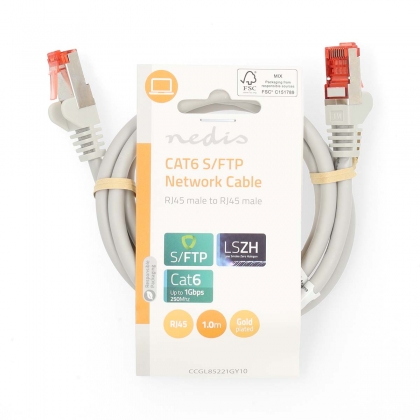 CAT6 Netwerkkabel | RJ45 Male | RJ45 Male | S/FTP | 1.00 m | Rond | LSZH | Grijs | Label