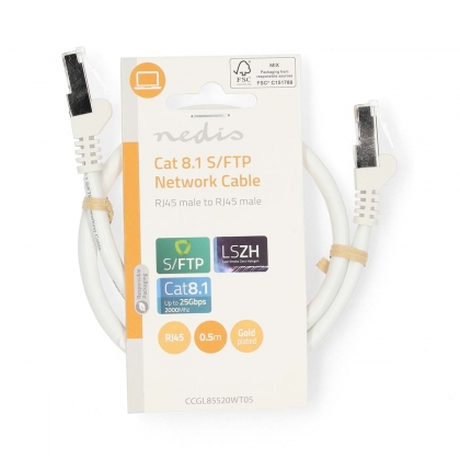 Cat 8.1 Netwerkkabel | S/FTP | RJ45 Male | RJ45 Male | 0.50 m | Rond | LSZH | Wit | Label