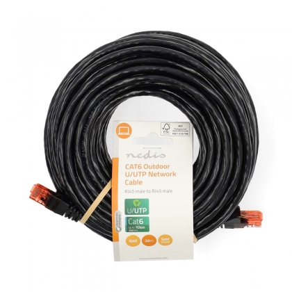 CAT6 Netwerkkabel | RJ45 Male | RJ45 Male | U/UTP | 20.0 m | Buitenshuis | Rond | PE | Zwart | Label