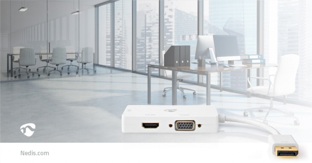 DisplayPort-Adapter | Mini-DisplayPort Male | DVI-D 24+1-Pins Female / HDMI™ Output / VGA Female 15p | 4K@60Hz | Verguld | Schakelbaar | 0.20 m | Rond | ABS | ABS | Wit | Polybag