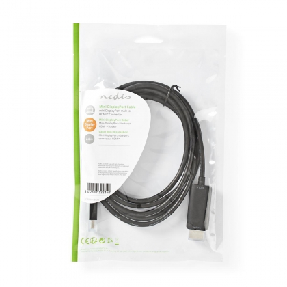 Mini DisplayPort-Kabel | DisplayPort 1.4 | Mini-DisplayPort Male | HDMI™ Connector | 48 Gbps | Vernikkeld | 2.00 m | Rond | PVC | Zwart | Envelop