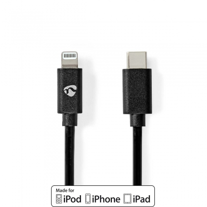 Lightning Kabel | USB 2.0 | Apple Lightning 8-Pins | USB-C™ Male | 480 Mbps | Vernikkeld | 2.00 m | Rond | PVC | Zwart | Envelop