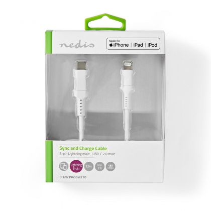 Lightning Kabel | USB 2.0 | Apple Lightning 8-Pins | USB-C™ Male | 480 Mbps | Vernikkeld | 2.00 m | Rond | PVC | Wit | Doos