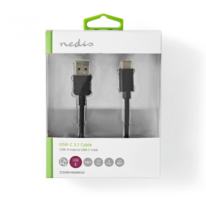 USB-Kabel | USB 3.2 Gen 1 | USB-A Male | USB-C™ Male | 60 W | 5 Gbps | Vernikkeld | 2.00 m | Rond | PVC | Zwart | Doos