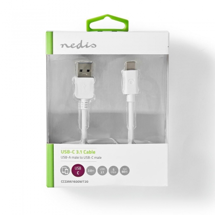 USB-Kabel | USB 3.2 Gen 1 | USB-A Male | USB-C™ Male | 60 W | 5 Gbps | Vernikkeld | 2.00 m | Rond | PVC | Wit | Doos