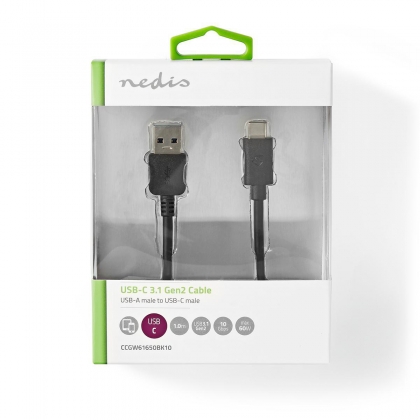 USB-Kabel | USB 3.2 Gen 2 | USB-A Male | USB-C™ Male | 60 W | 10 Gbps | Vernikkeld | 1.00 m | Rond | PVC | Zwart | Doos