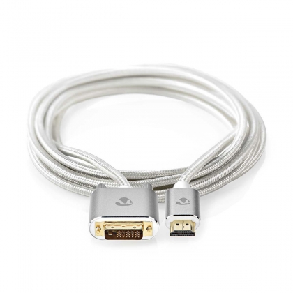 HDMI™ Kabel | HDMI™ Connector | DVI-D 24+1-Pins Male | 2560x1600 | Verguld | 2.00 m | Recht | Gevlochten | Zilver | Cover Window Box