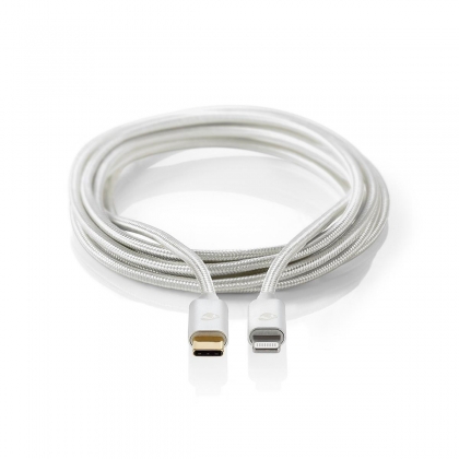 Lightning Kabel | USB 2.0 | Apple Lightning 8-Pins | USB-C™ Male | 480 Mbps | Verguld | 1.00 m | Rond | Gevlochten / Nylon | Aluminium / Zilver | Cover Window Box